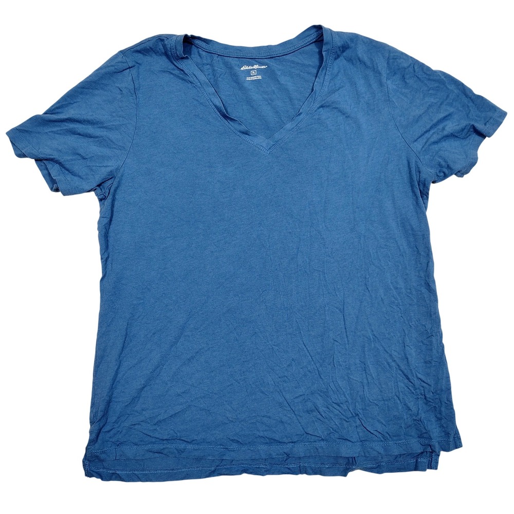 Eddie Bauer V-Neck Tee Womens XL Blue Short Sleeve Solid Cotton Modal Blend